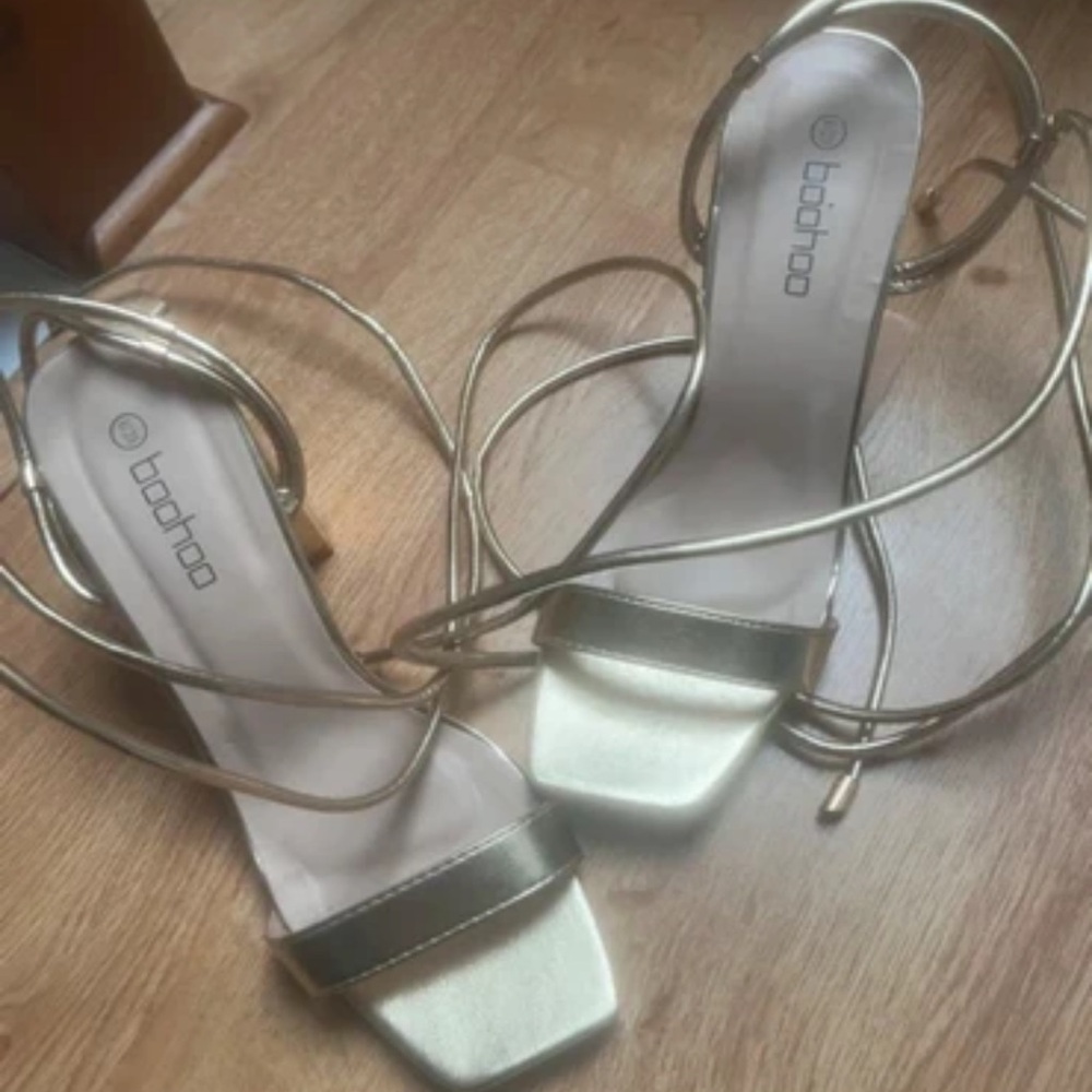 Boohoo Shiny Gold Strappy Heels
